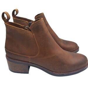 Clarks Womens Memi Zip Leather Bootie - Dark Tan, Size 8.5M EUC Scuffed